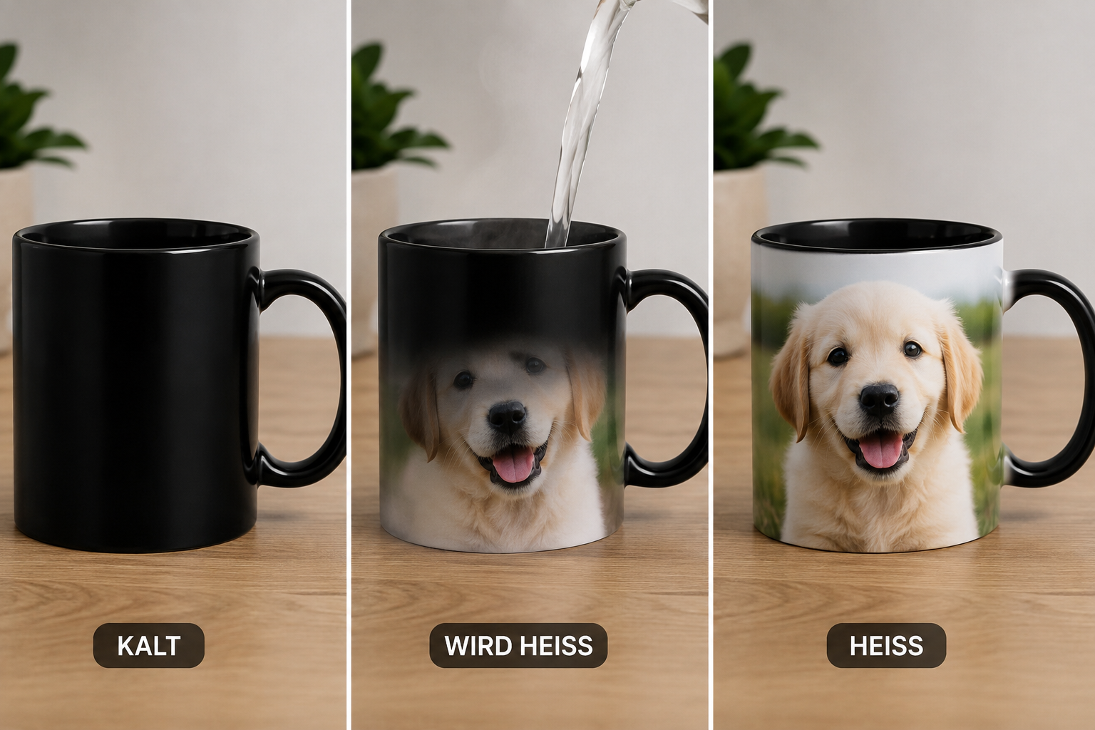 Zaubertasse selbst gestalten – Fototasse mit Thermoeffekt | Schwarz, ca. 375 ml
