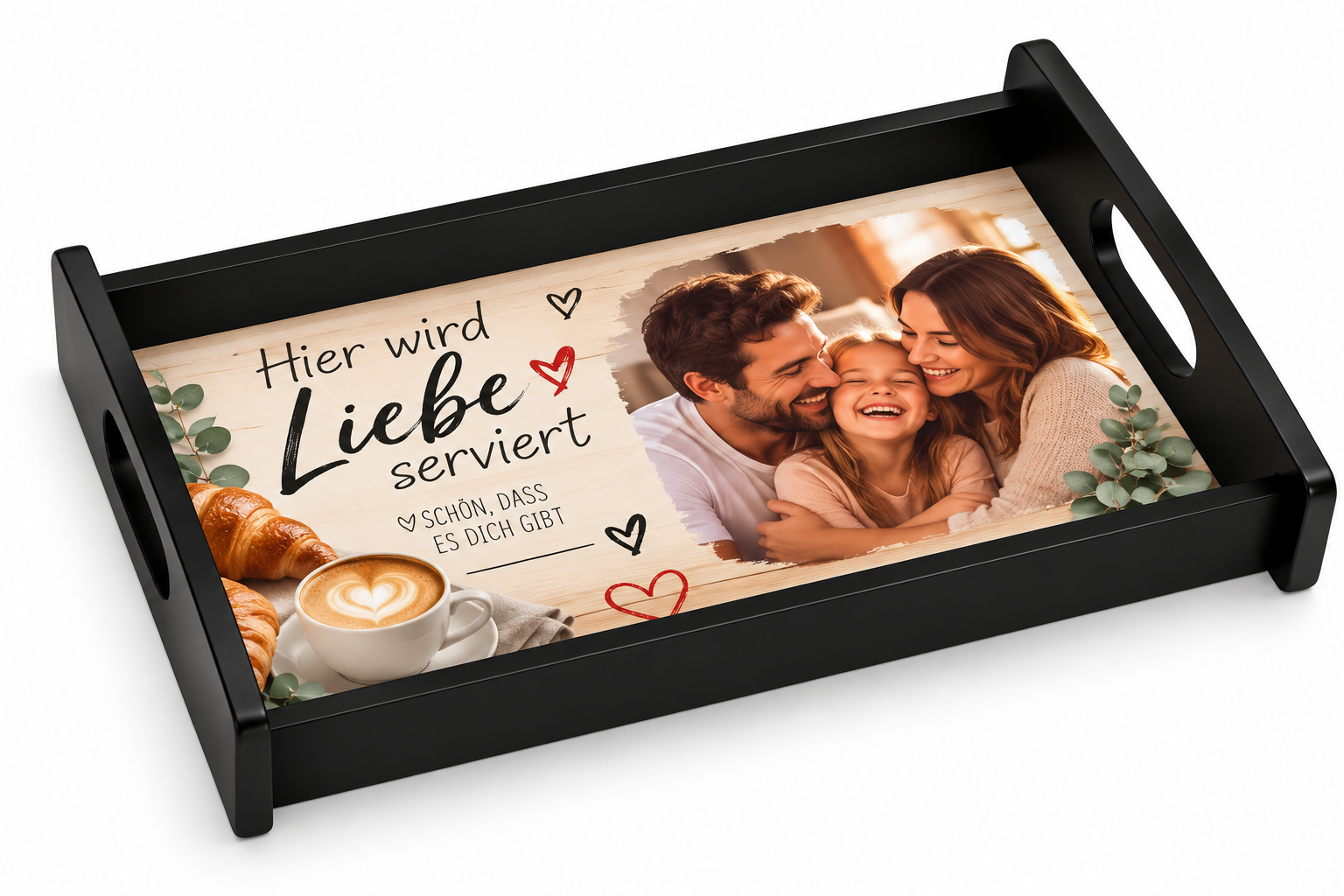 Personalisiertes Fototablett Schwarz mit eigenem Foto – Serviertablett 33 x 20,5 cm