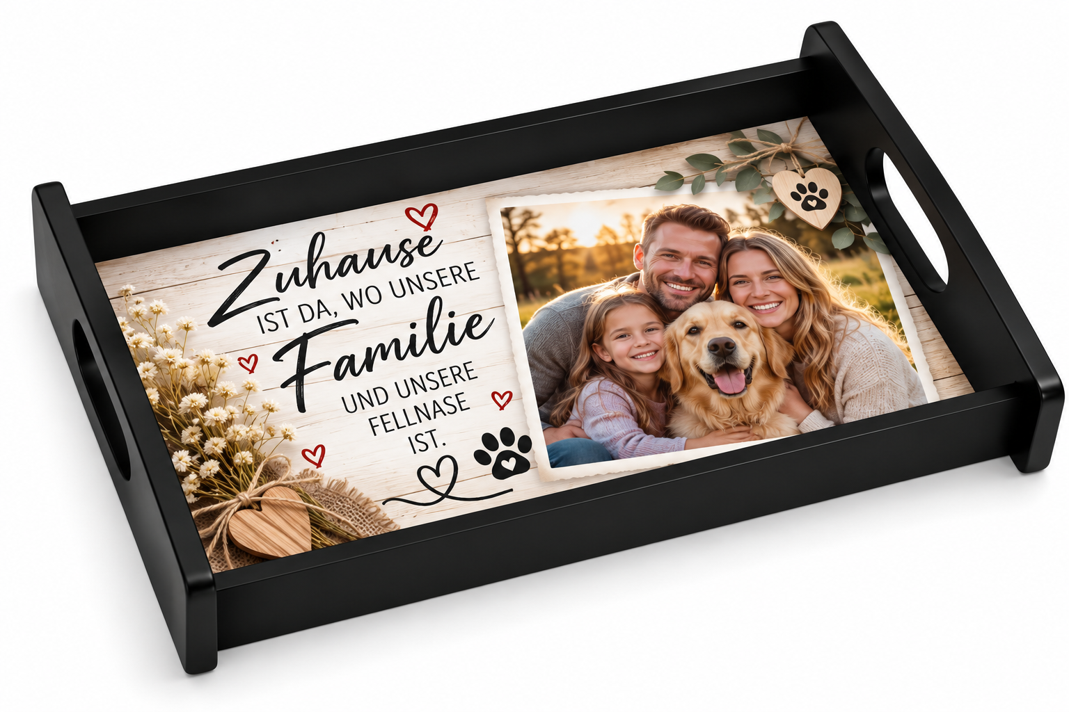 Personalisiertes Fototablett Schwarz mit eigenem Foto – Serviertablett 33 x 20,5 cm
