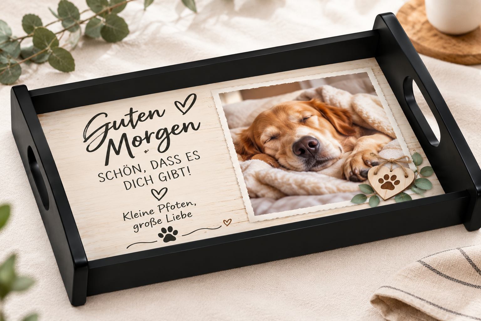Personalisiertes Fototablett Schwarz mit eigenem Foto – Serviertablett 33 x 20,5 cm