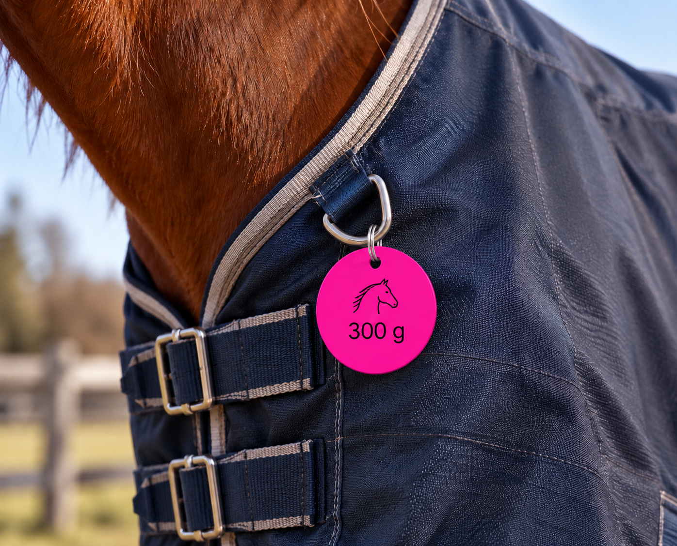 BioThane® Pferdeanhänger Neonpink – personalisierbar mit Telefonnummer & Wunschmotiv